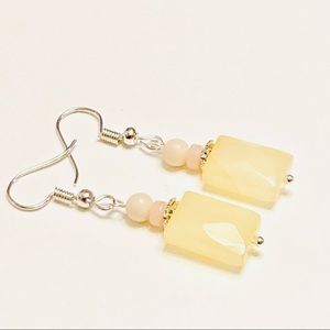 Cream & a Hint of Baby Yellow Aventurine Stone & Rose Quartz Crystal Earrings